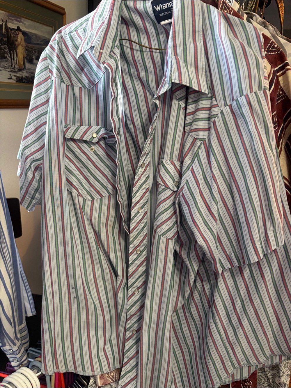 Wrangler Men's Short-Sleeve Striped Button-Down Shirt - Green Red White